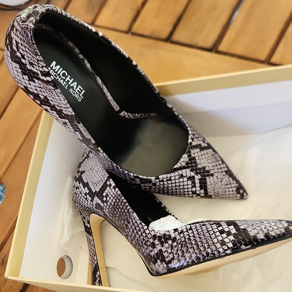 Michael Kors Black and Gray Stiletto Heels with Snake Print